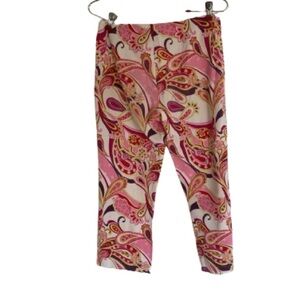 FRENCH LAUNDRY, Cotton/Lycra pink multi colour side zipper Capri Pants. Size 5/6